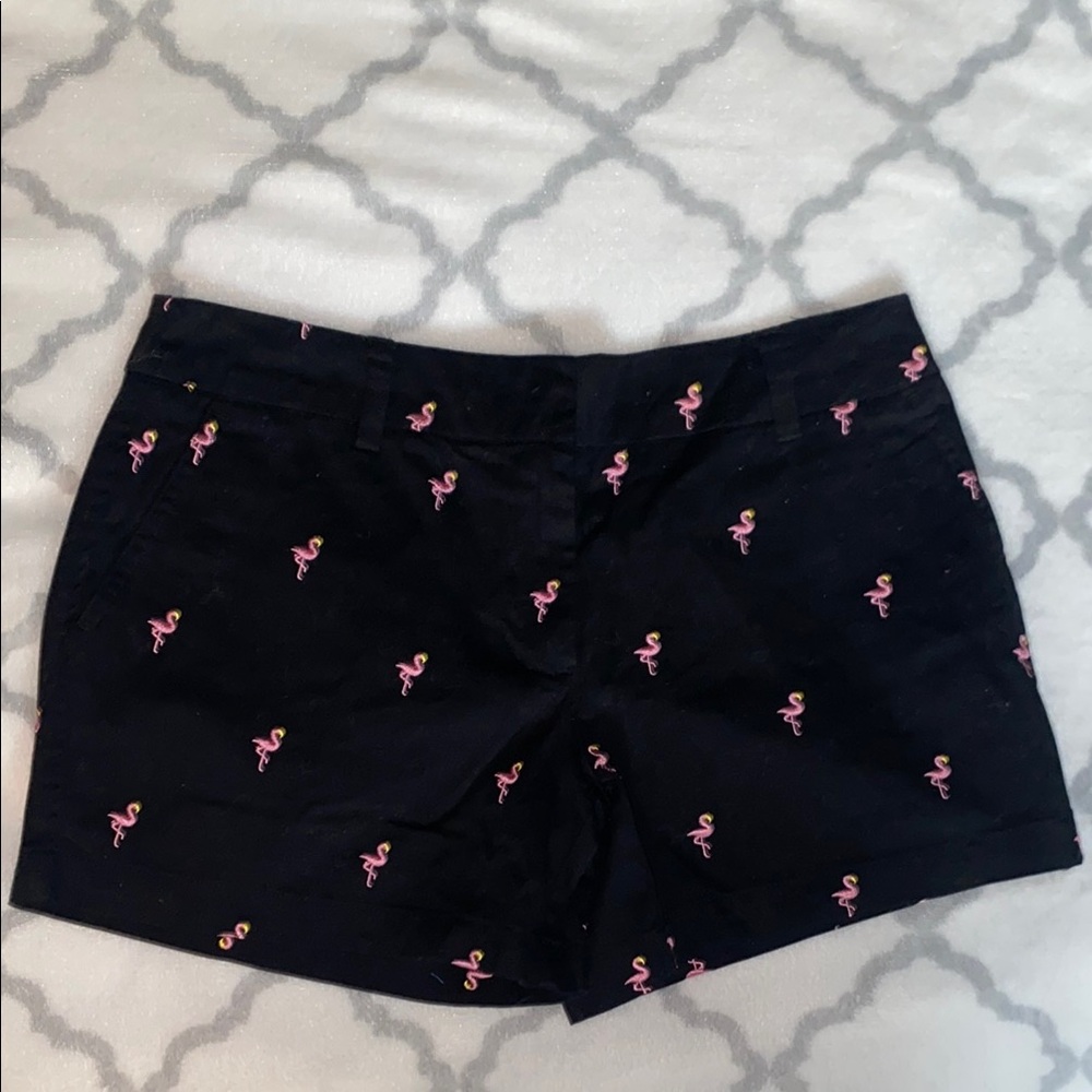 Black Flamingo Print Women's Shorts